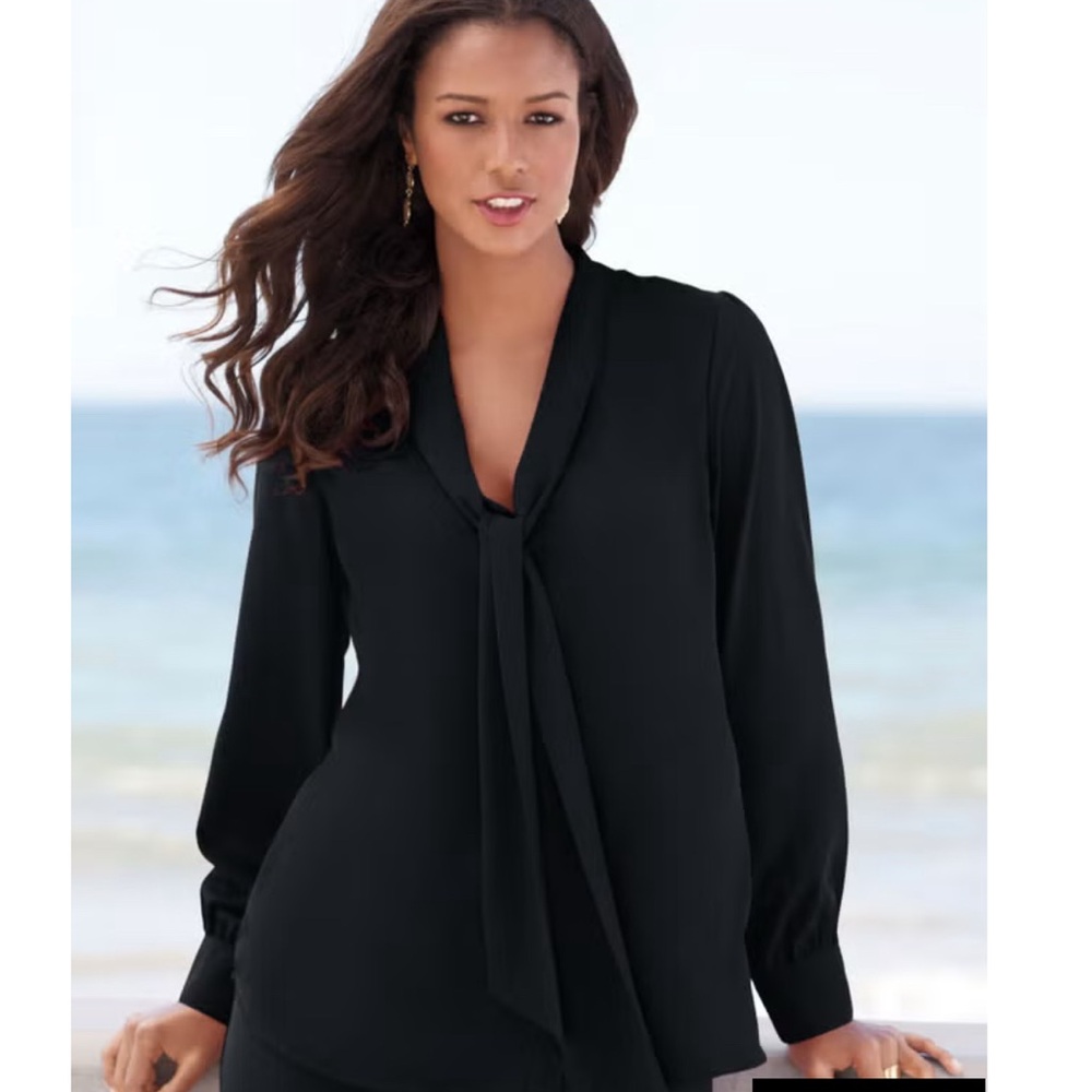 Roaman’s Black Long Sleeve Bow Blouse